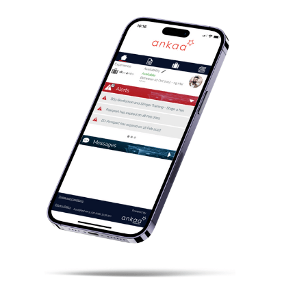 Mobile Phone with a screen shot of crew management app